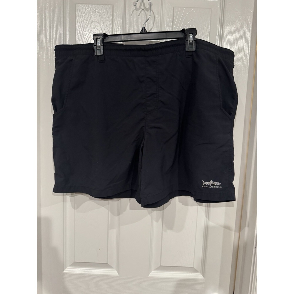 VTG Columbia PFG Shorts Men's Navy Spell Out Lined Nylon Fishing Packable XL